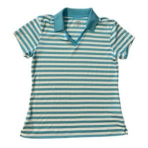 Slazenger V-neck Shirt Golf Collared Women Size S Blue White Stripe Short Slv